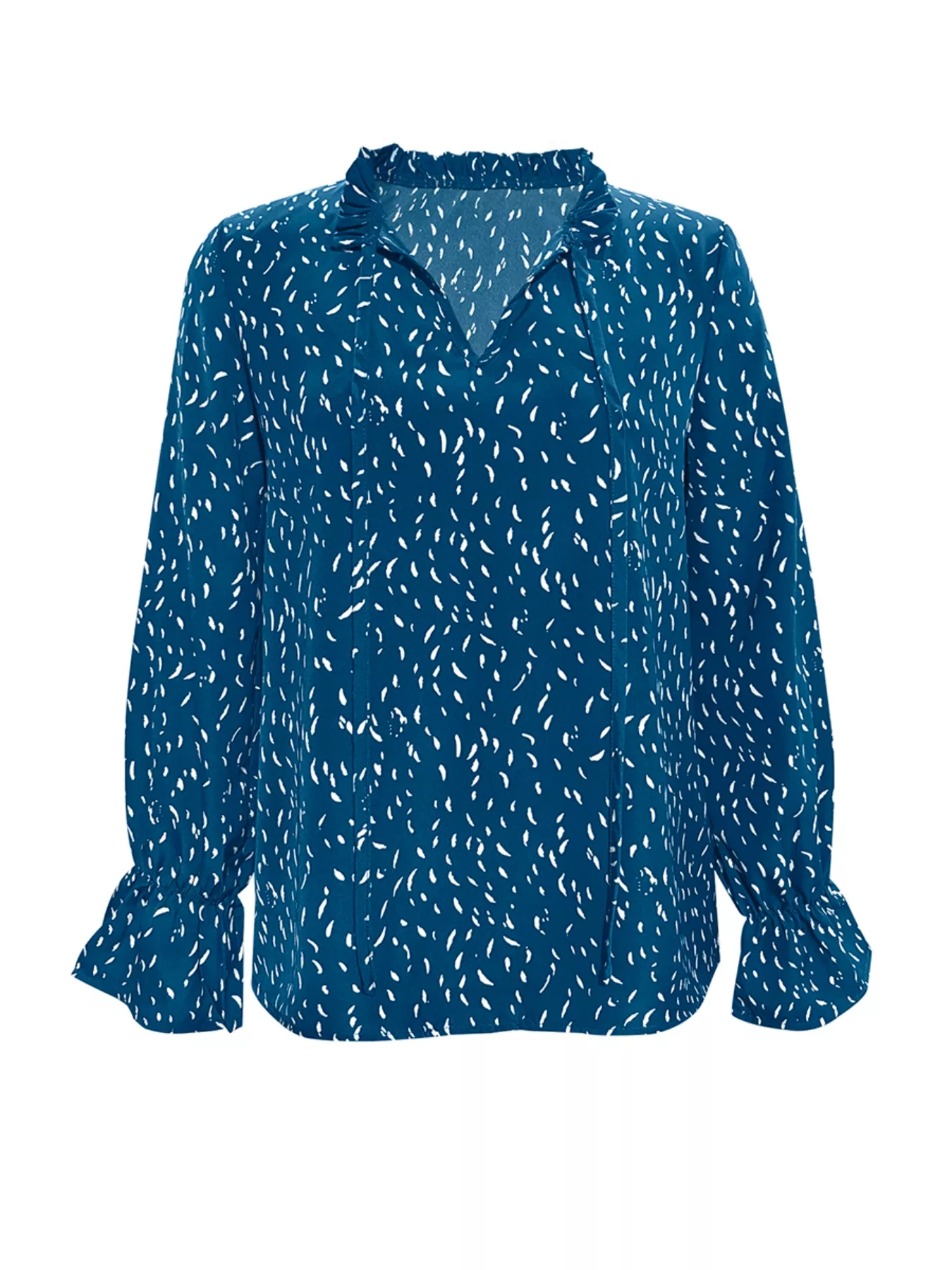 Ruffled Printed Tie Neck Long Sleeve Blouse - Image 4