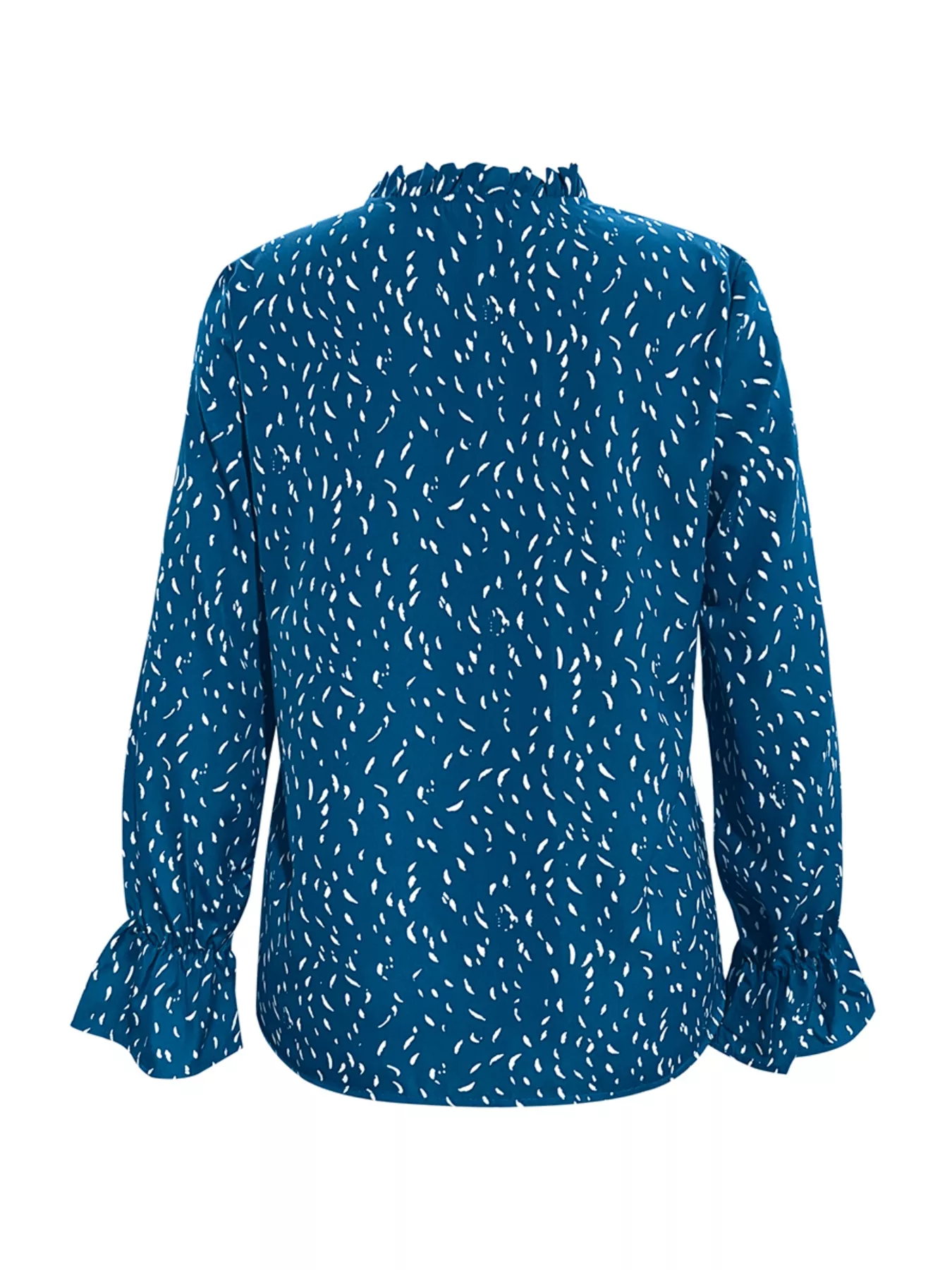Ruffled Printed Tie Neck Long Sleeve Blouse - Image 5