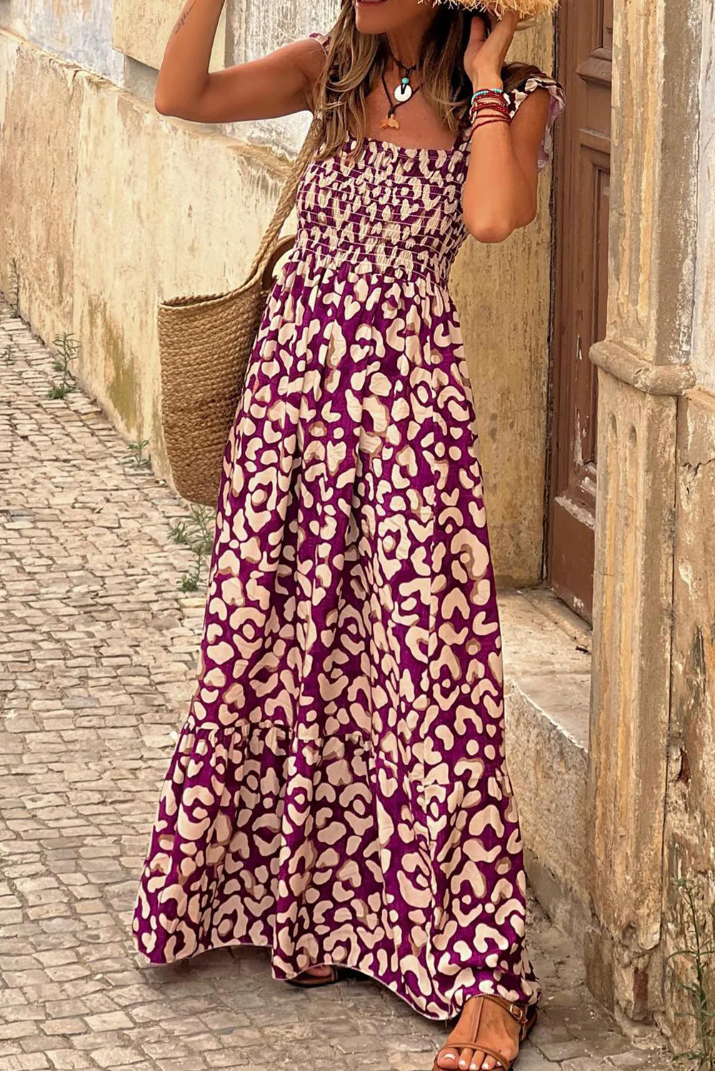 Ruffled Printed Wide Strap Dress - Image 6
