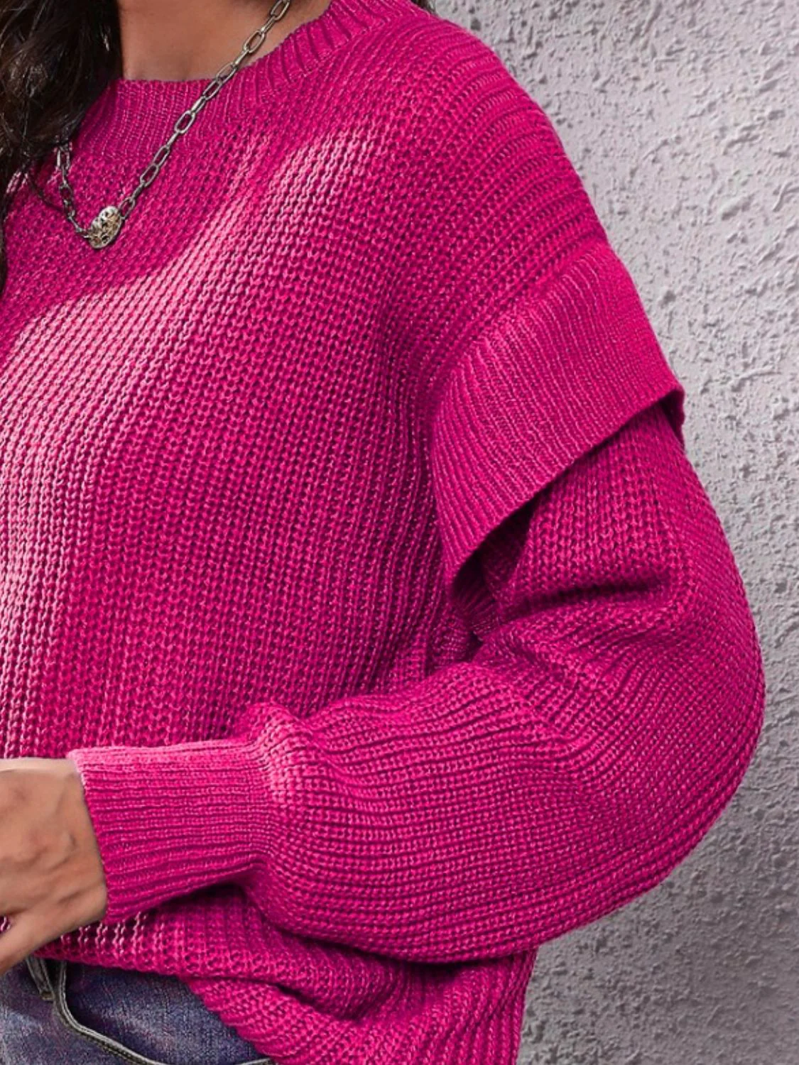 Ruffled Round Neck Dropped Shoulder Sweater - Image 10
