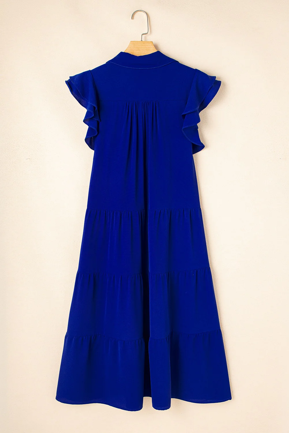 Ruffled Short Sleeve Collared V Neck Tiered Midi Dress - Image 8