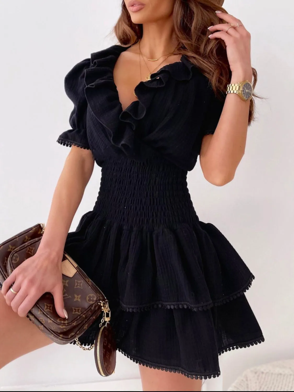 Ruffled Smocked Layered Mini Dress - Image 5