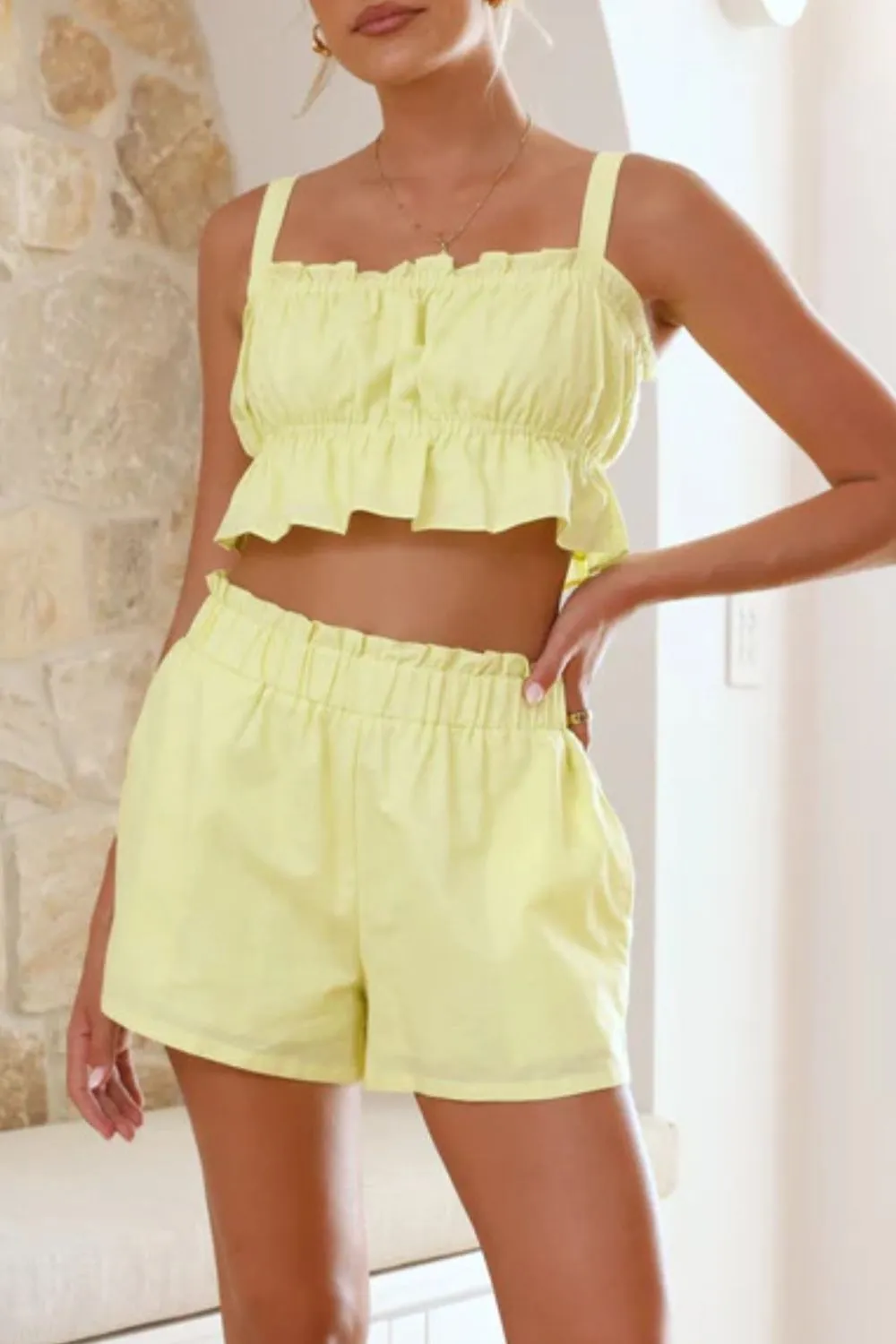 Ruffled Square Neck Cami and Shorts Set - Image 16