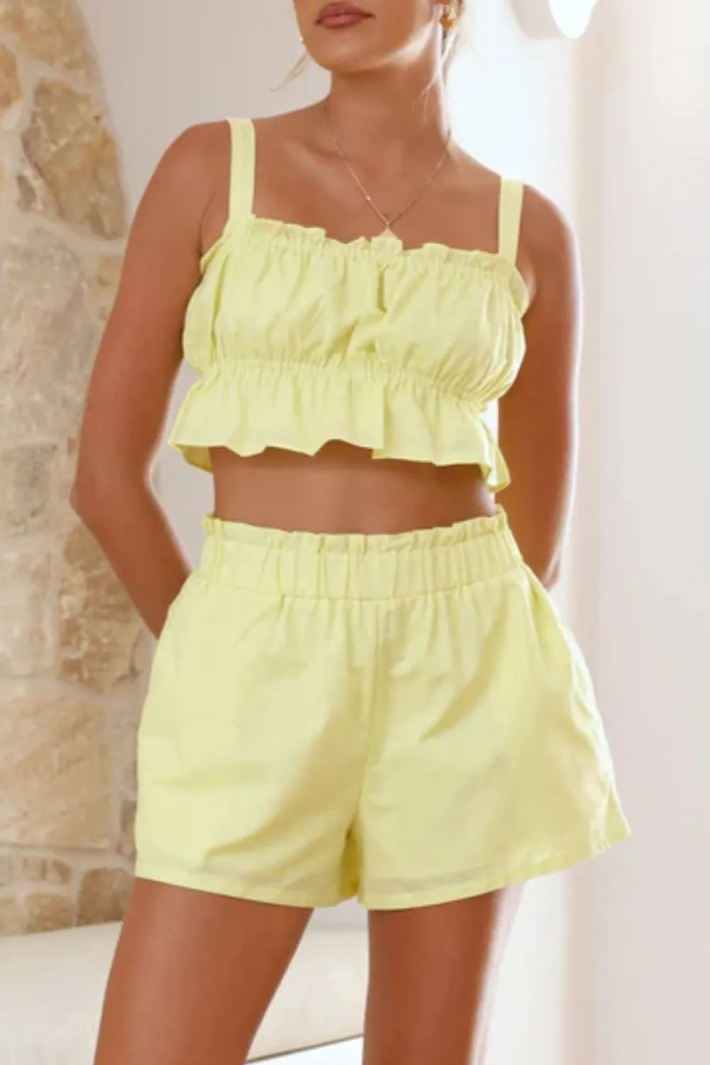 Ruffled Square Neck Cami and Shorts Set - Image 18