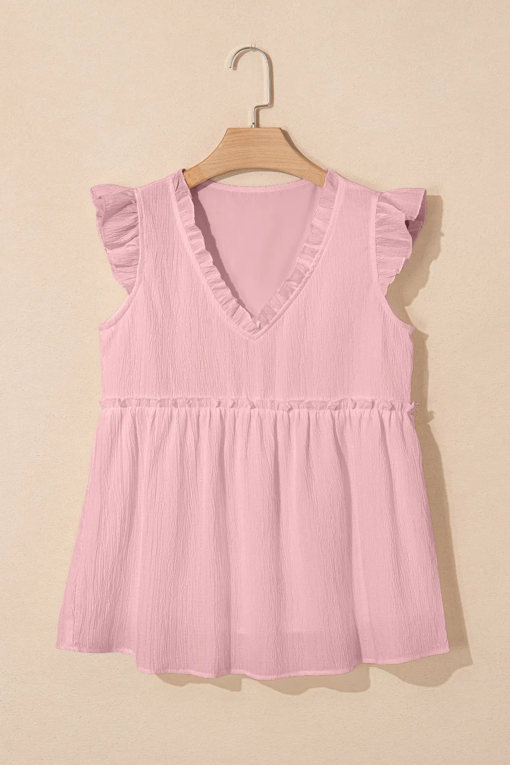 Ruffled Trim V Neck Flutter Flowy Top - Image 11