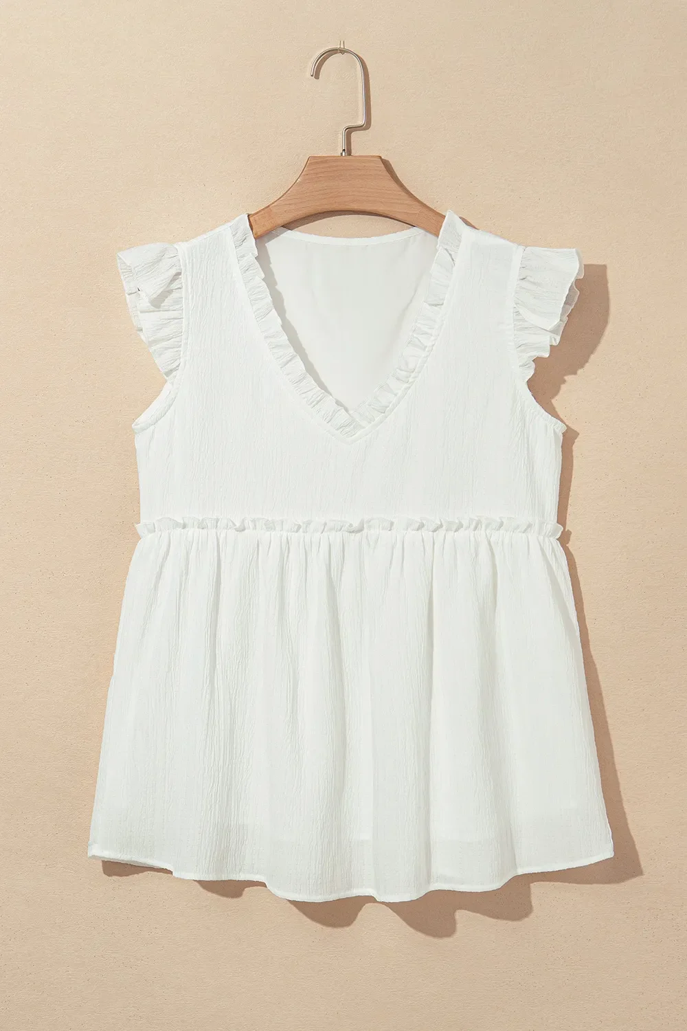 Ruffled Trim V Neck Flutter Flowy Top - Image 3
