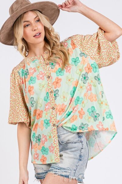 Button Down Bubble Sleeves Shirt - Image 4