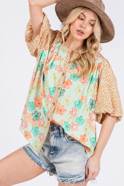 Button Down Bubble Sleeves Shirt - Image 5