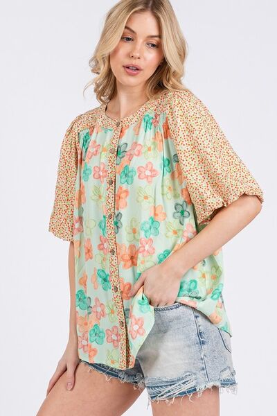 Button Down Bubble Sleeves Shirt - Image 6