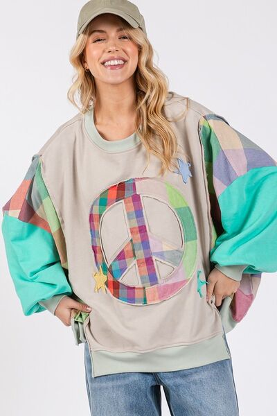 SAGE + FIG Contrast Peace Patch Dropped Shoulder Sweatshirt - Image 2