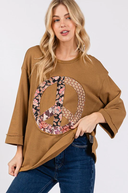 SAGE + FIG Floral Peace Patch Round Neck Top - Image 4