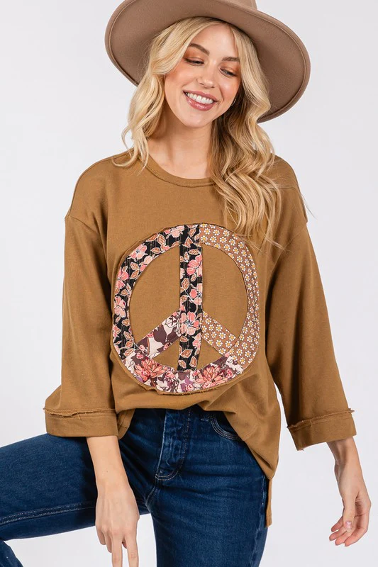SAGE + FIG Floral Peace Patch Round Neck Top - Image 5