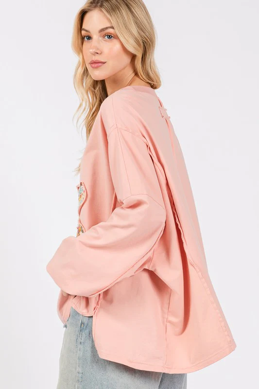 SAGE + FIG Flower Patch Dropped Shoulder Oversize Top - Image 2