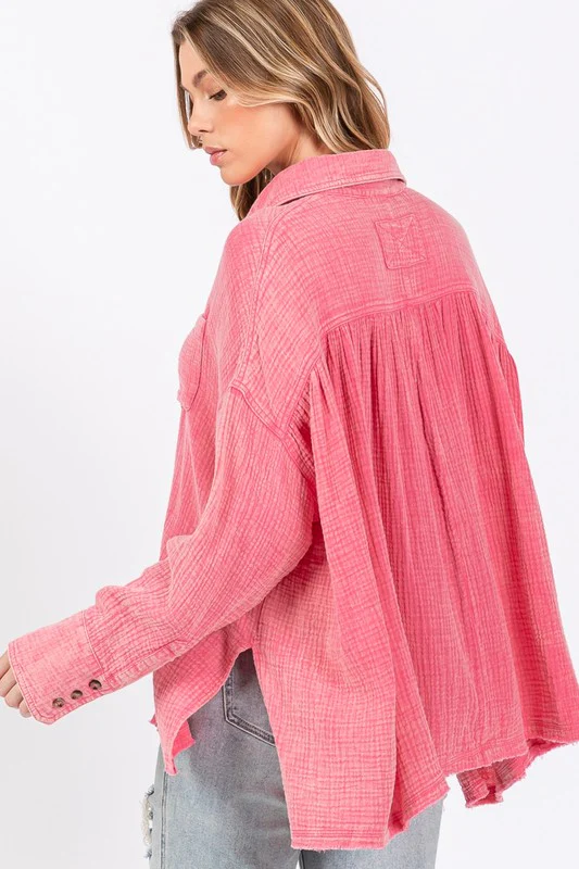 SAGE + FIG Frayed Hem Side Slit Button Down Shirt - Image 4