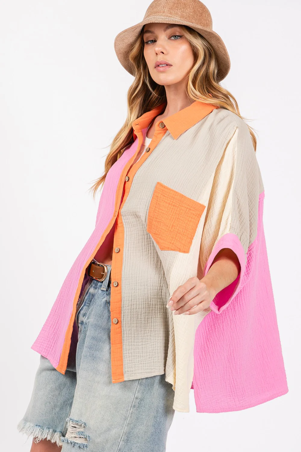 SAGE + FIG Full Size Color Block Button-Down Shirt - Image 4