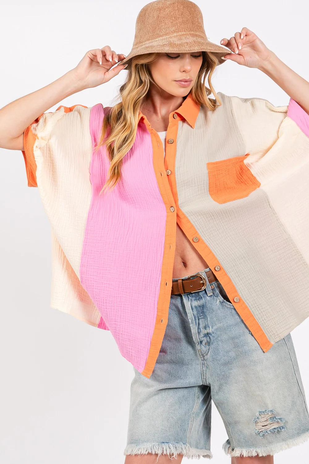 SAGE + FIG Full Size Color Block Button-Down Shirt - Image 5