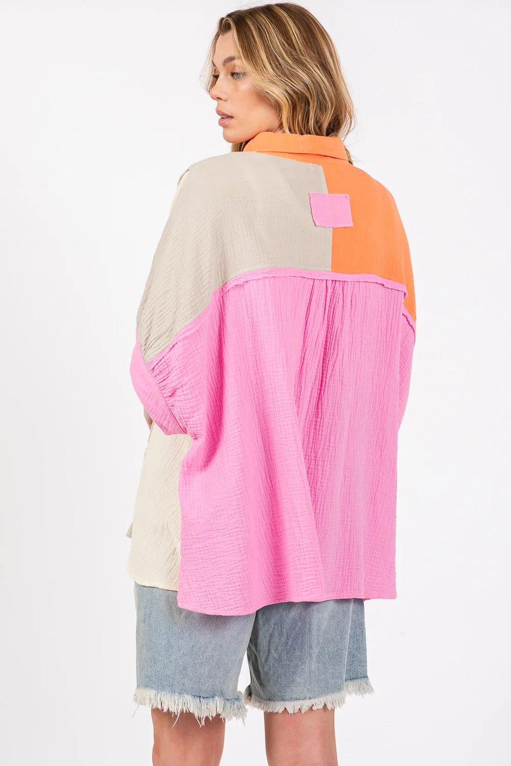 SAGE + FIG Full Size Color Block Button-Down Shirt - Image 7