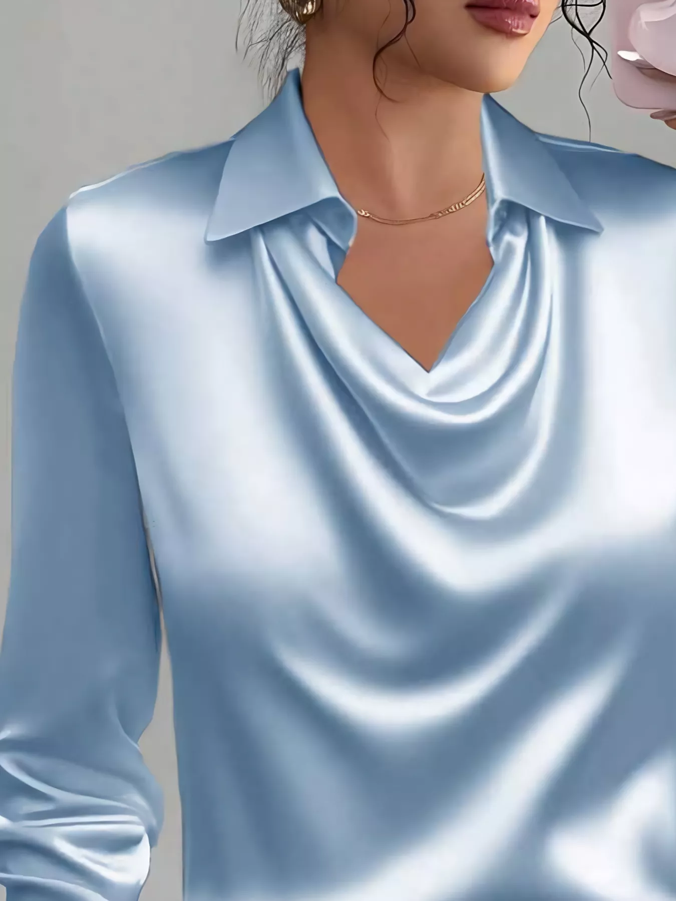 Satin Collared Neck Long Sleeve Blouse - Image 2