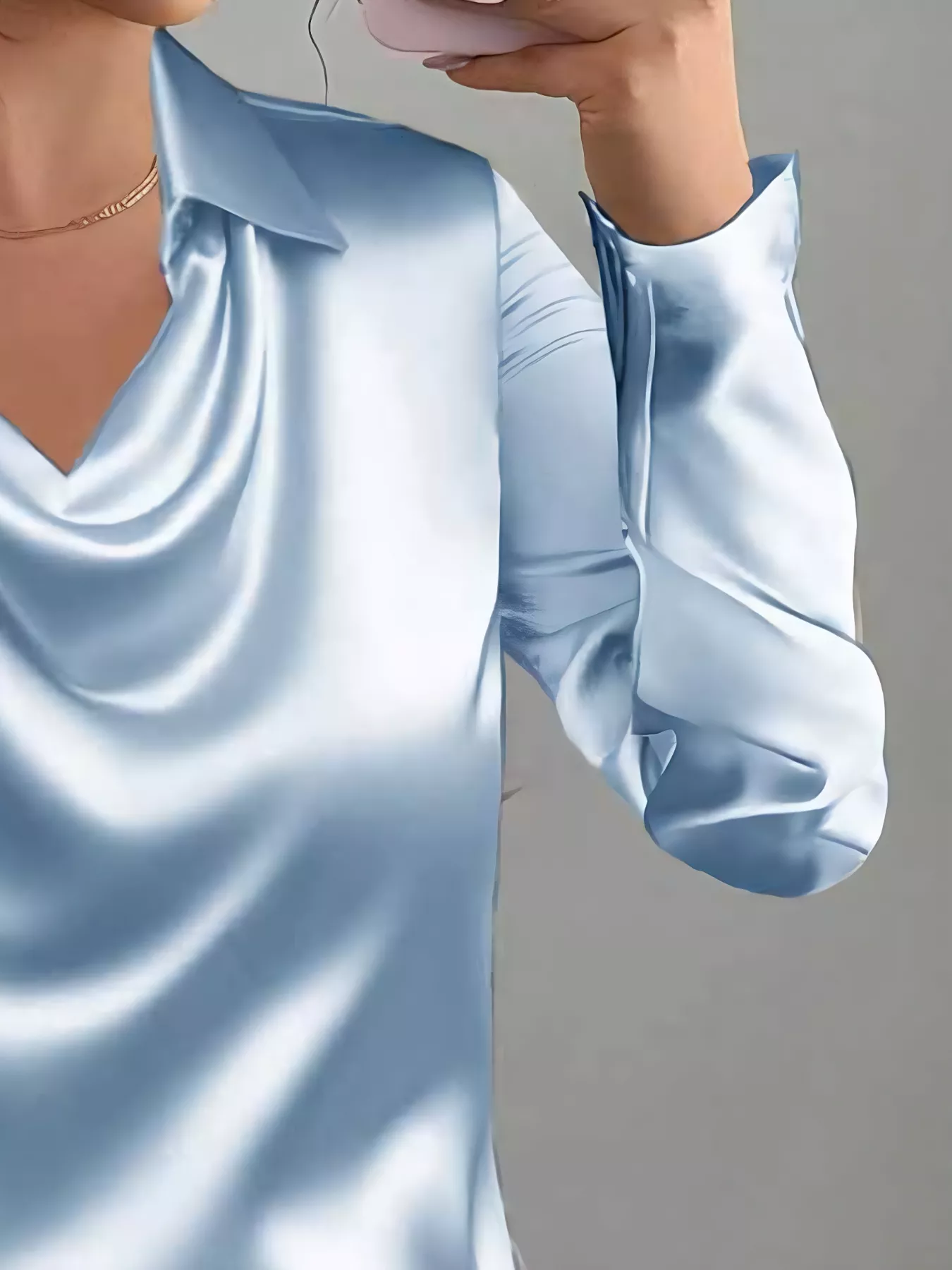 Satin Collared Neck Long Sleeve Blouse - Image 3