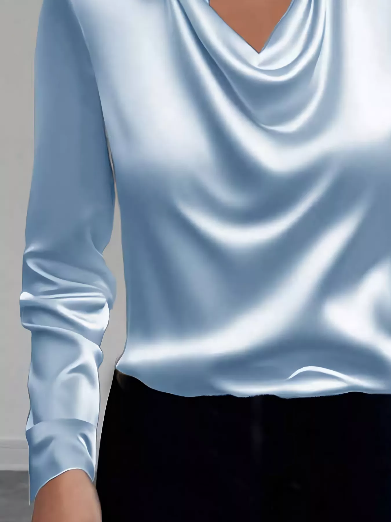 Satin Collared Neck Long Sleeve Blouse - Image 4