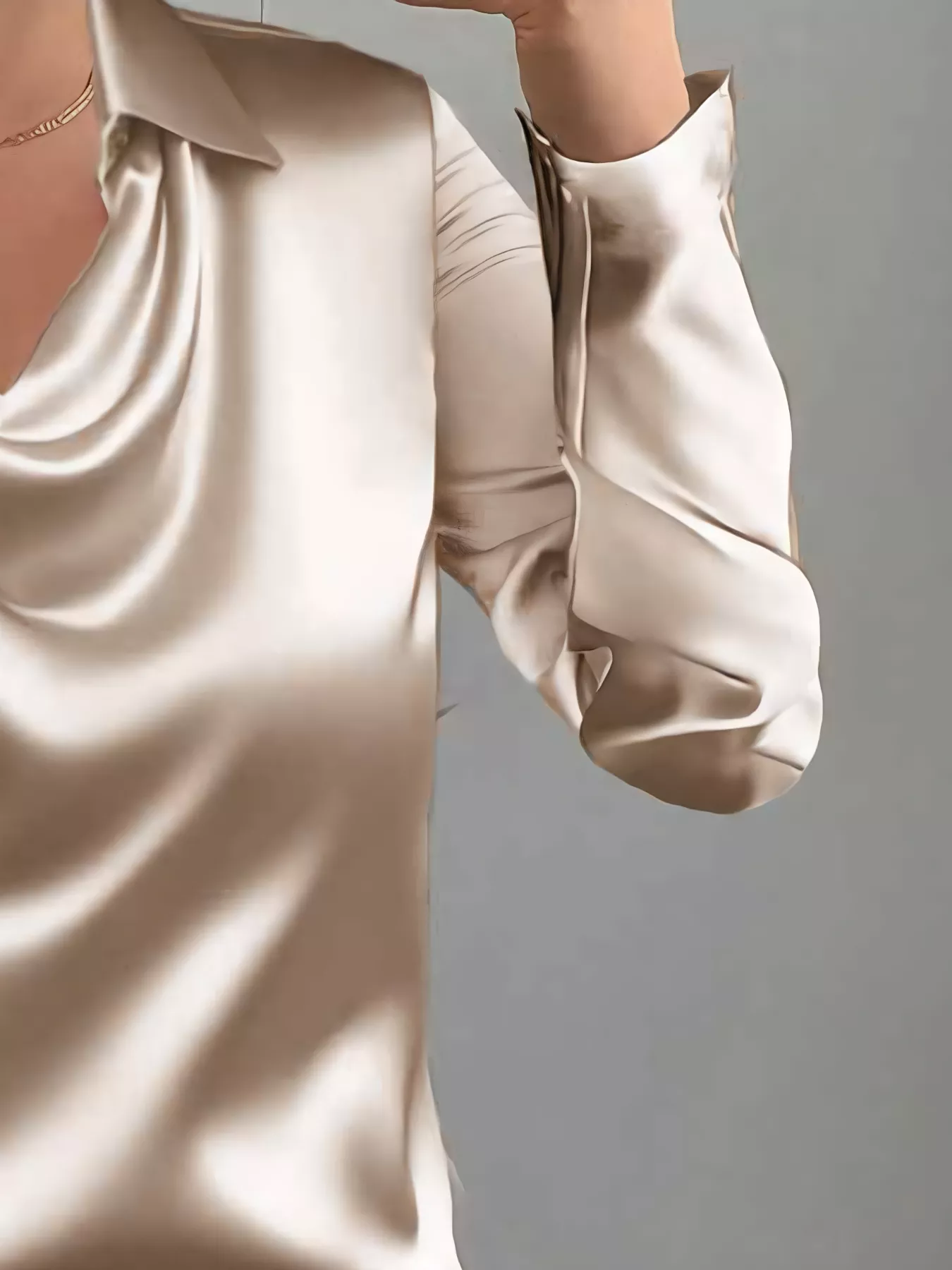 Satin Collared Neck Long Sleeve Blouse - Image 7