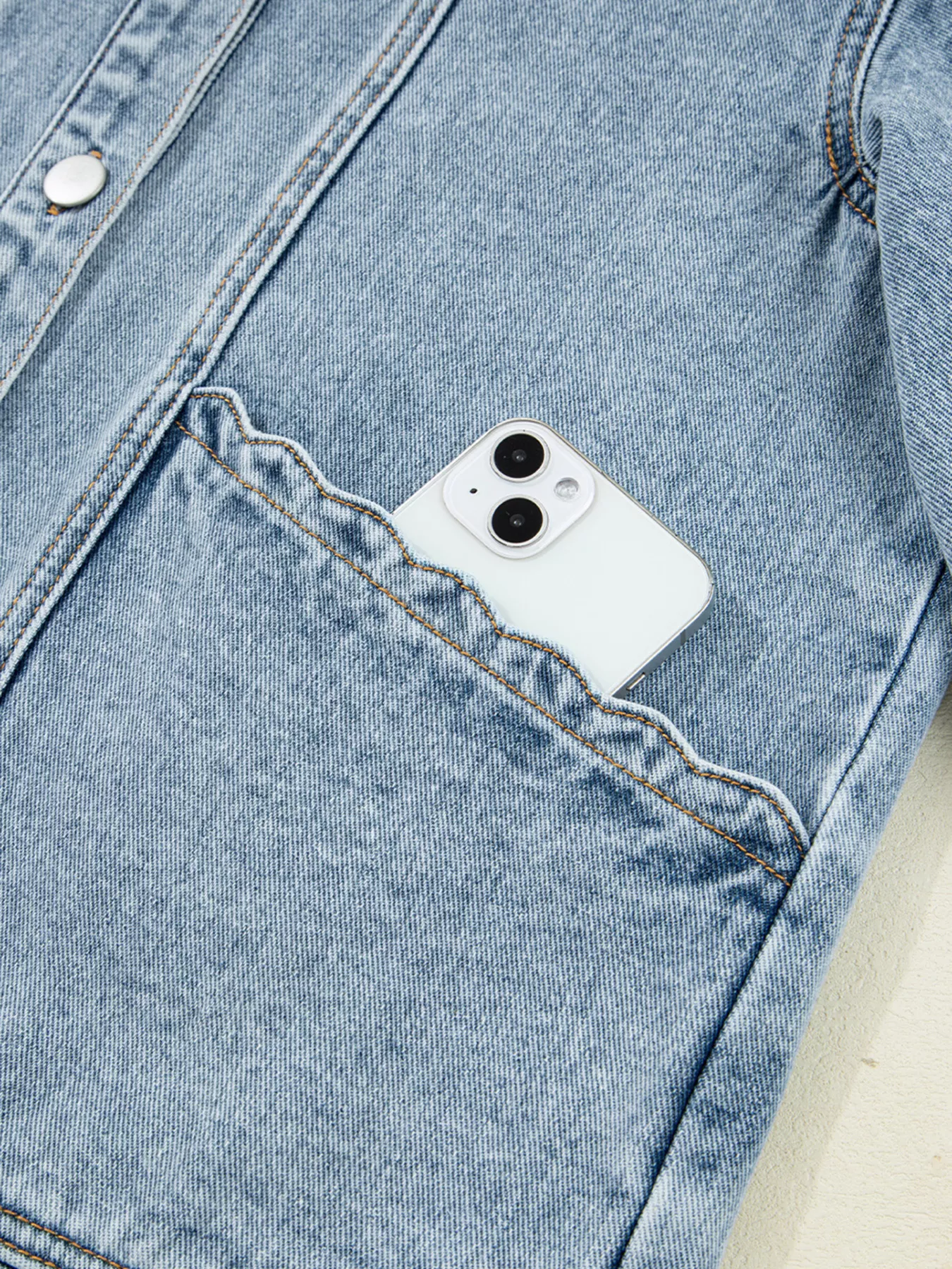 Scallop Trim Collar Patched Pocket Button Up Denim Jacket - Image 11