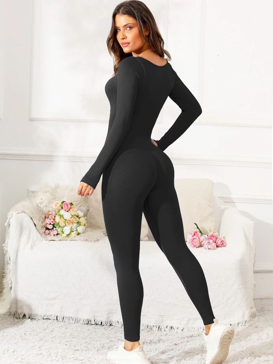 Scoop Neck Long Sleeve Active Jumpsuit - Image 14