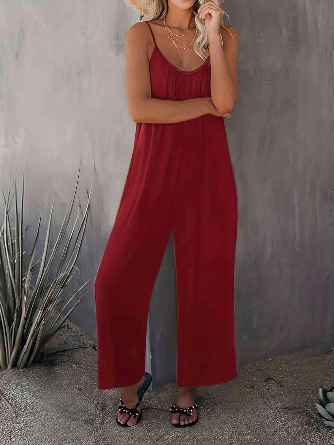Scoop Neck Spaghetti Strap Jumpsuit - Image 2