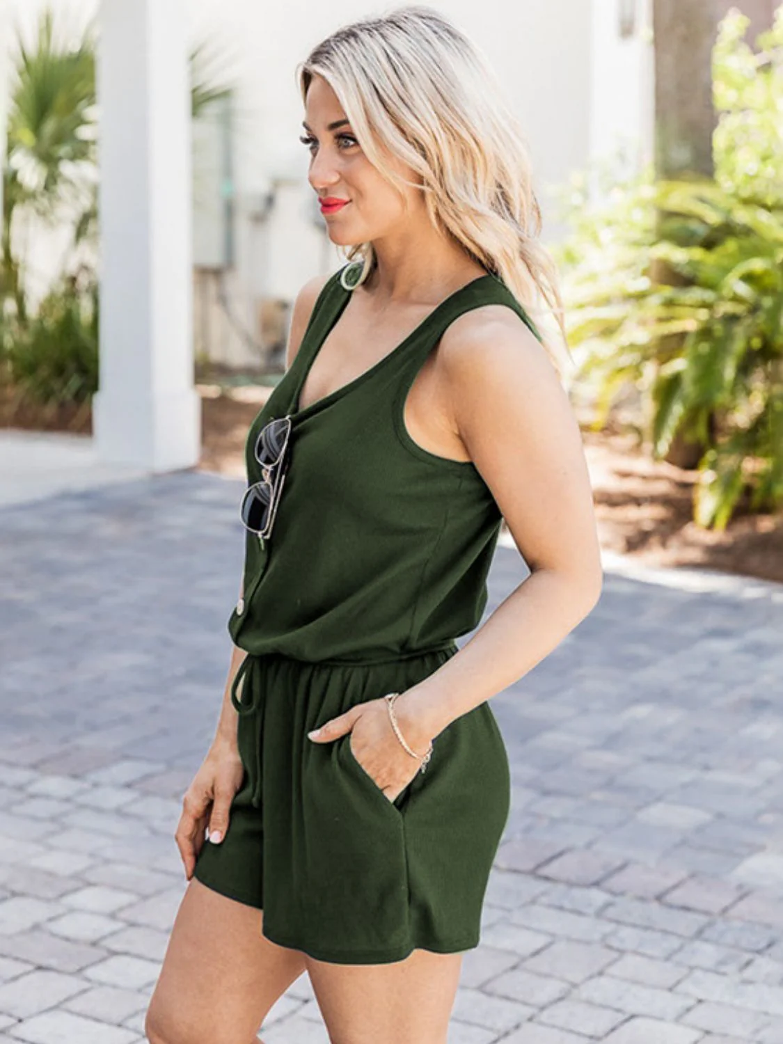 Scoop Neck Wide Strap Romper with Pockets - Image 9