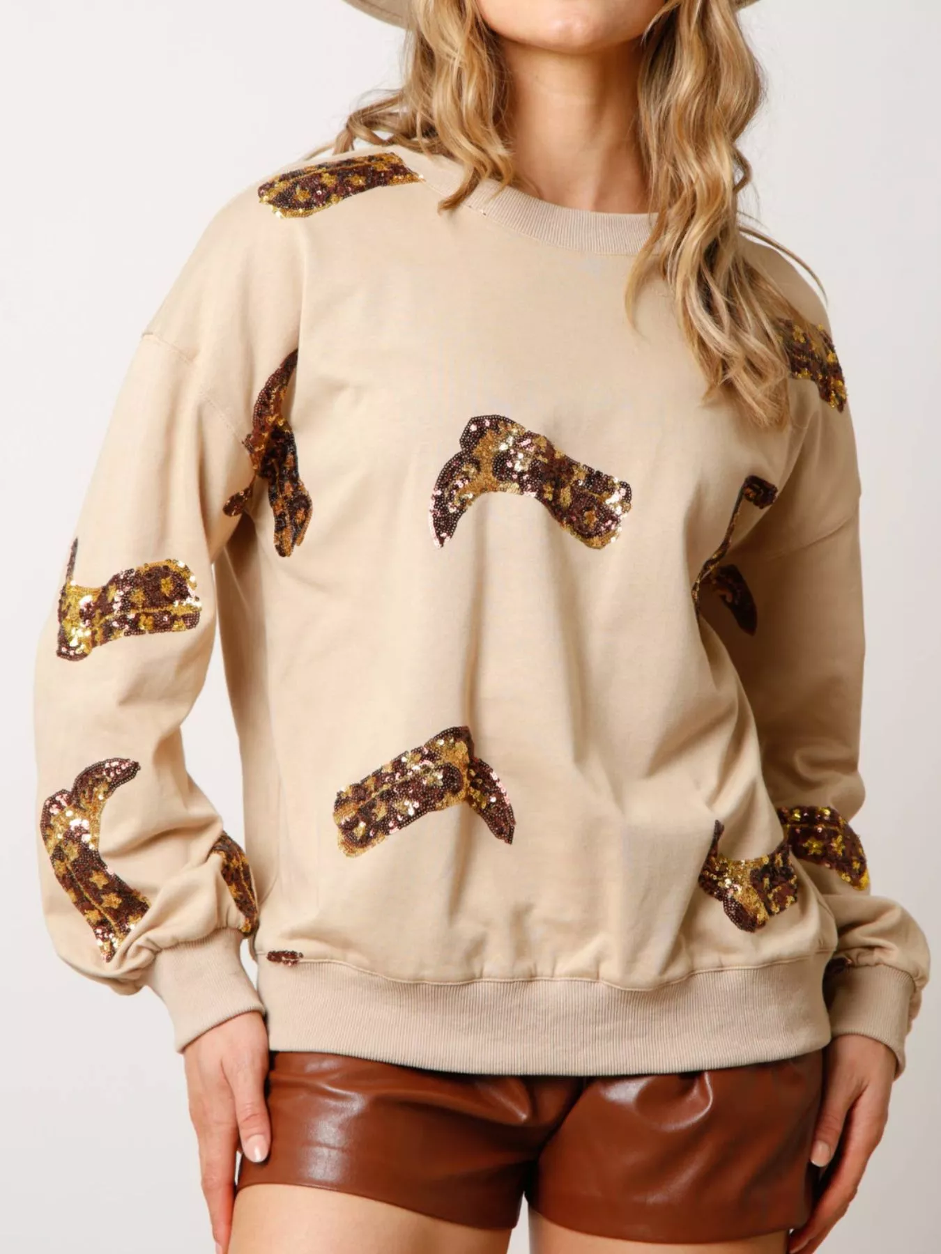 Sequin Boot Crewneck Sweatshirt - Image 11