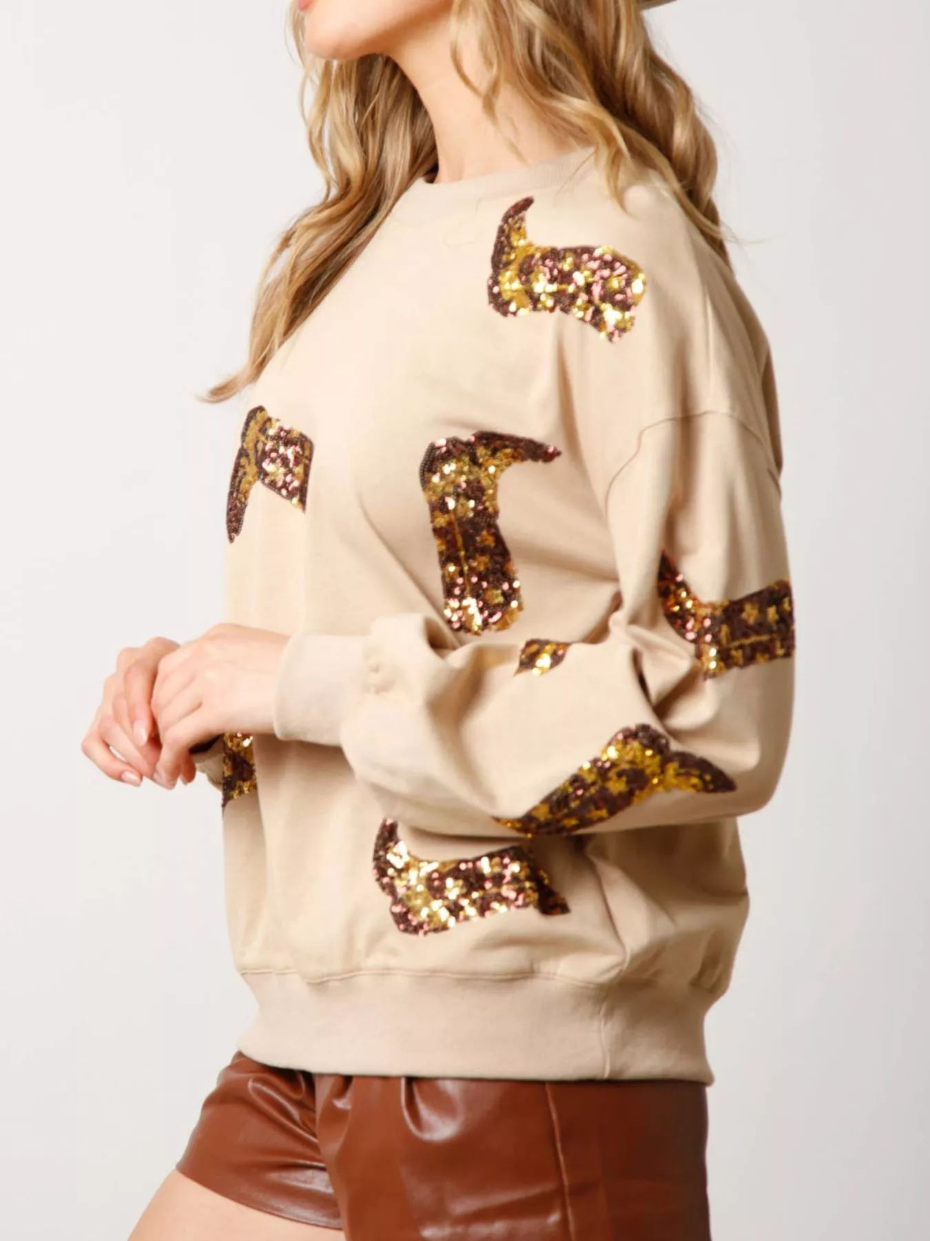 Sequin Boot Crewneck Sweatshirt - Image 13