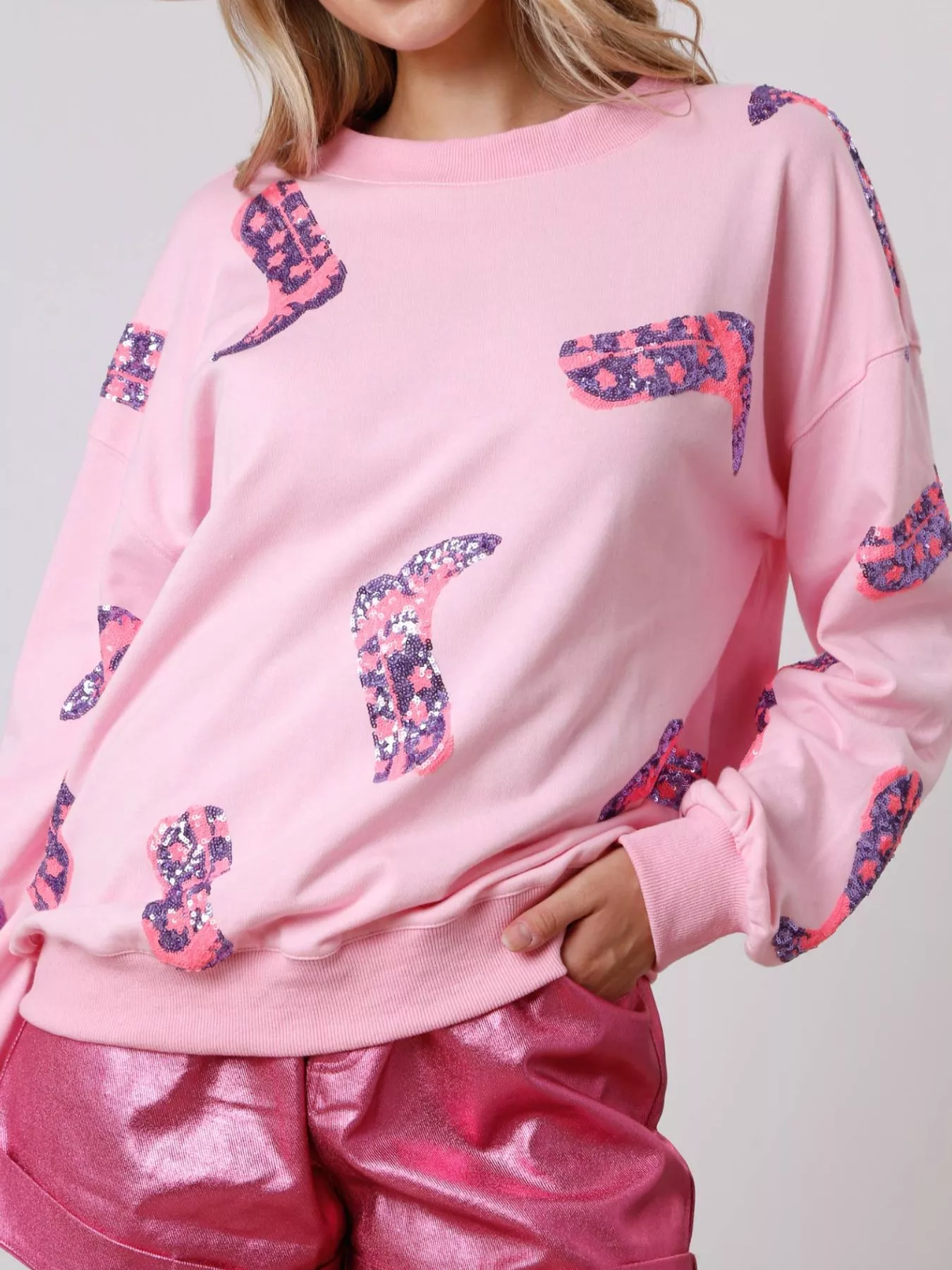 Sequin Boot Crewneck Sweatshirt - Image 2