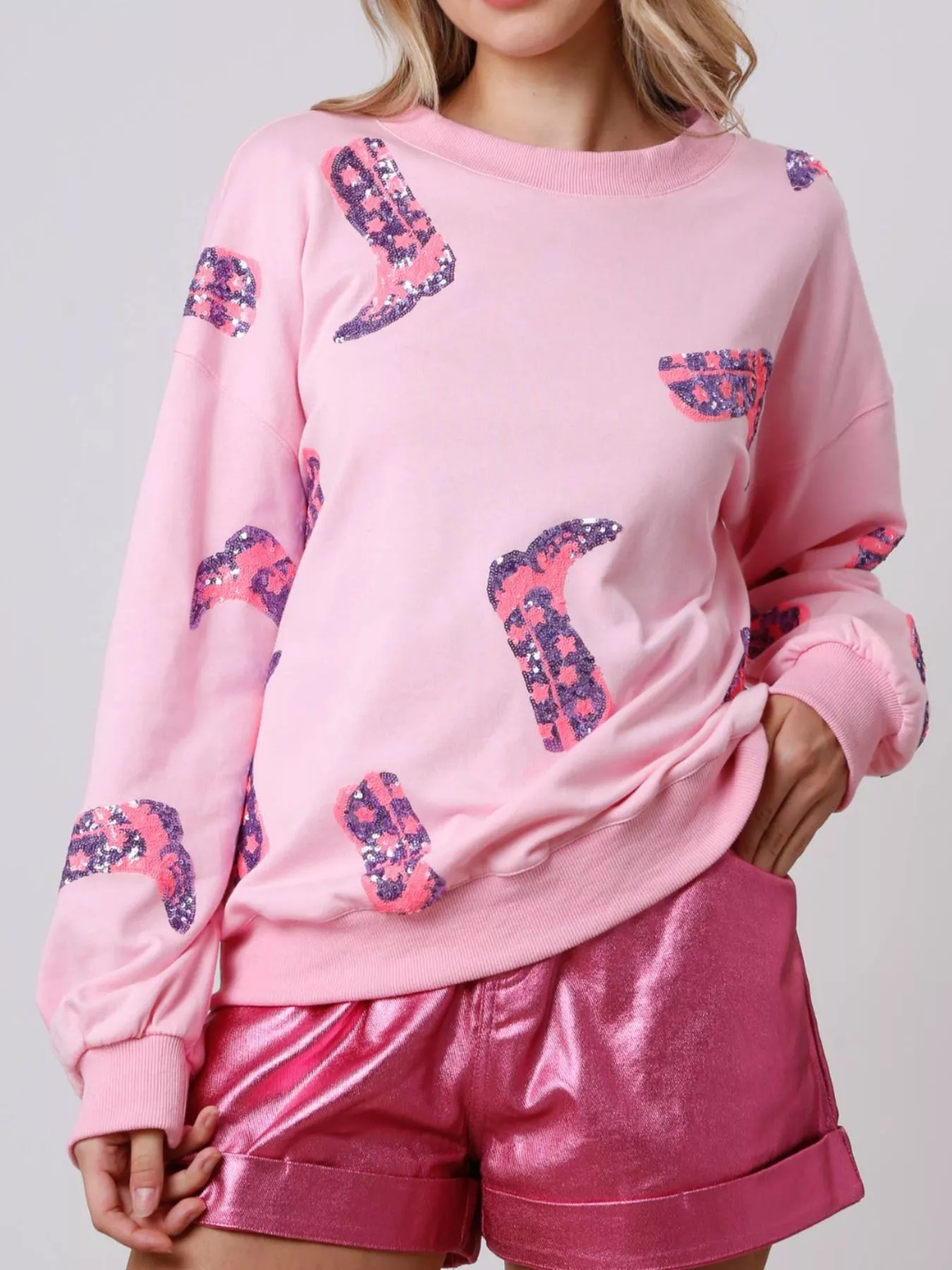 Sequin Boot Crewneck Sweatshirt - Image 3