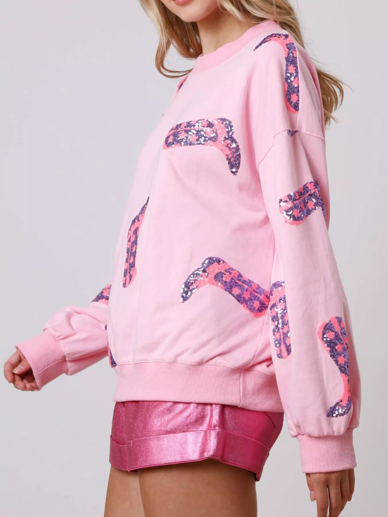 Sequin Boot Crewneck Sweatshirt - Image 4