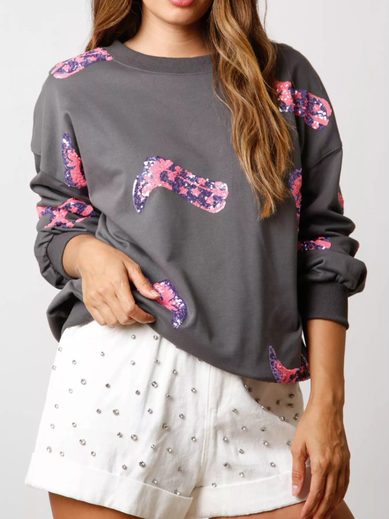 Sequin Boot Crewneck Sweatshirt - Image 6