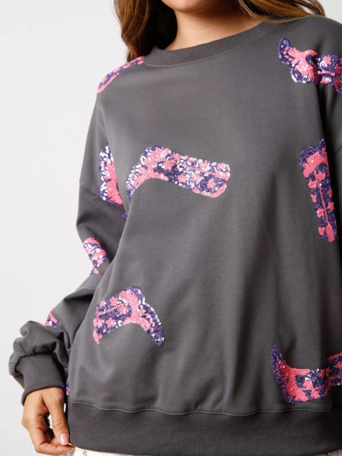 Sequin Boot Crewneck Sweatshirt - Image 7