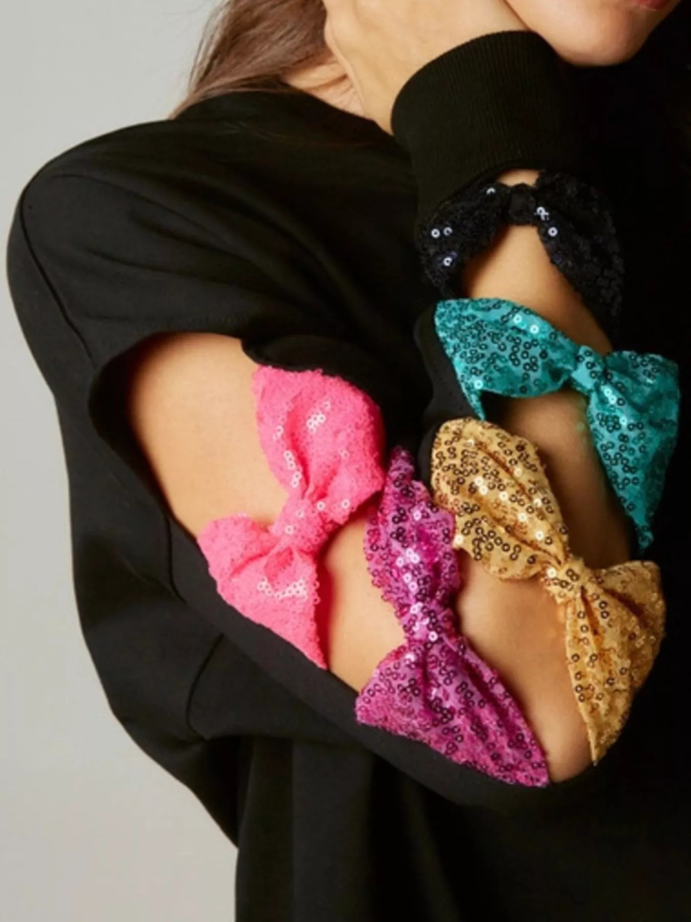 Sequin Bow Cutout Round Neck Sweatshirt - Image 4