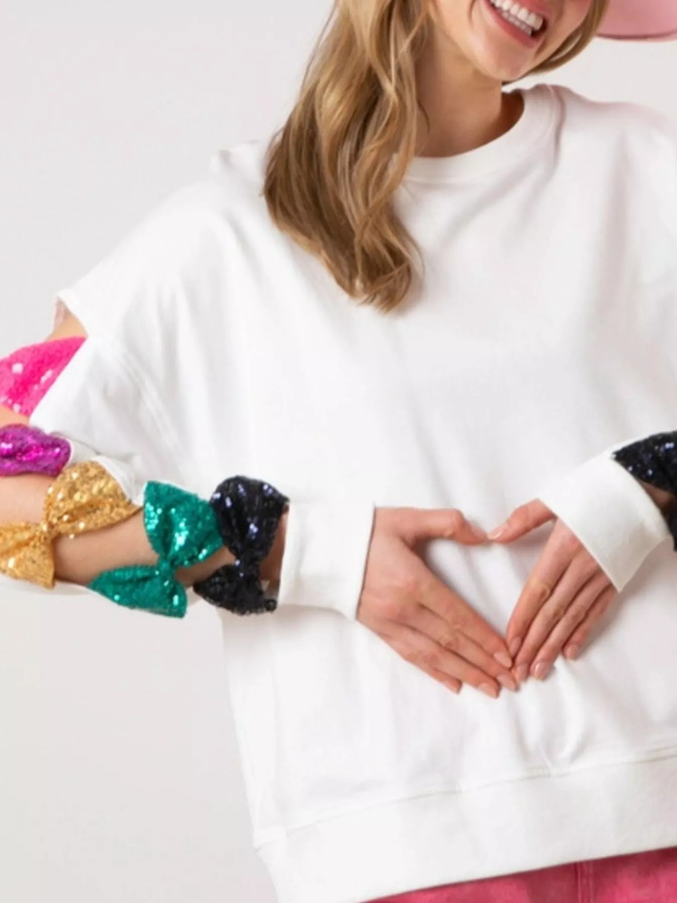 Sequin Bow Cutout Round Neck Sweatshirt - Image 5