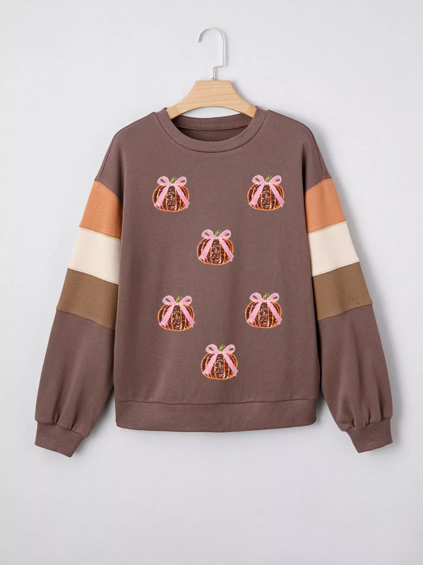 Sequin Bow Pumpkin Round Neck Sweatshirt - Image 4