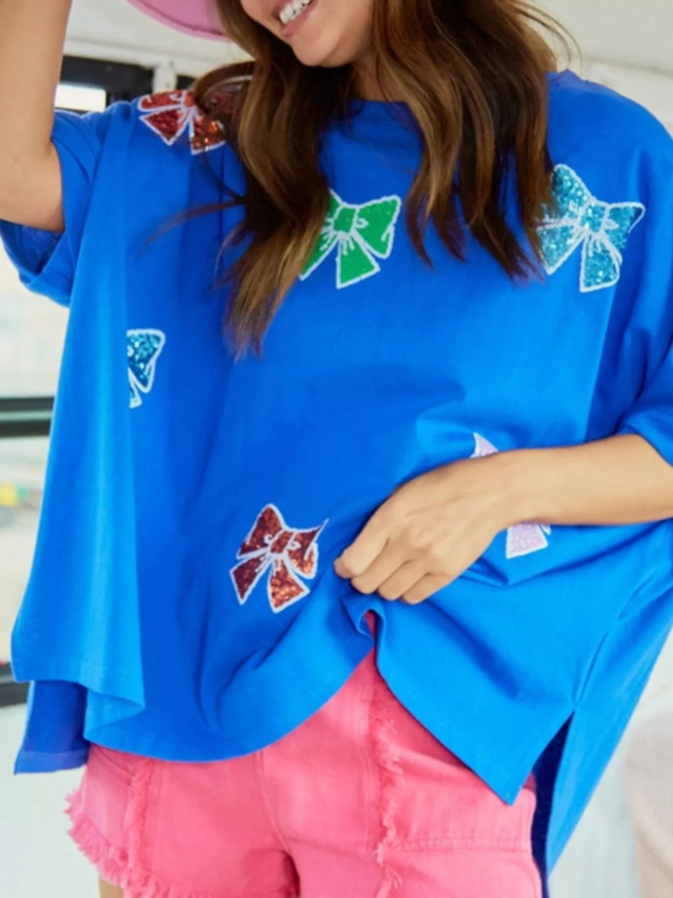 Sequin Bow Round Neck T-Shirt - Image 2