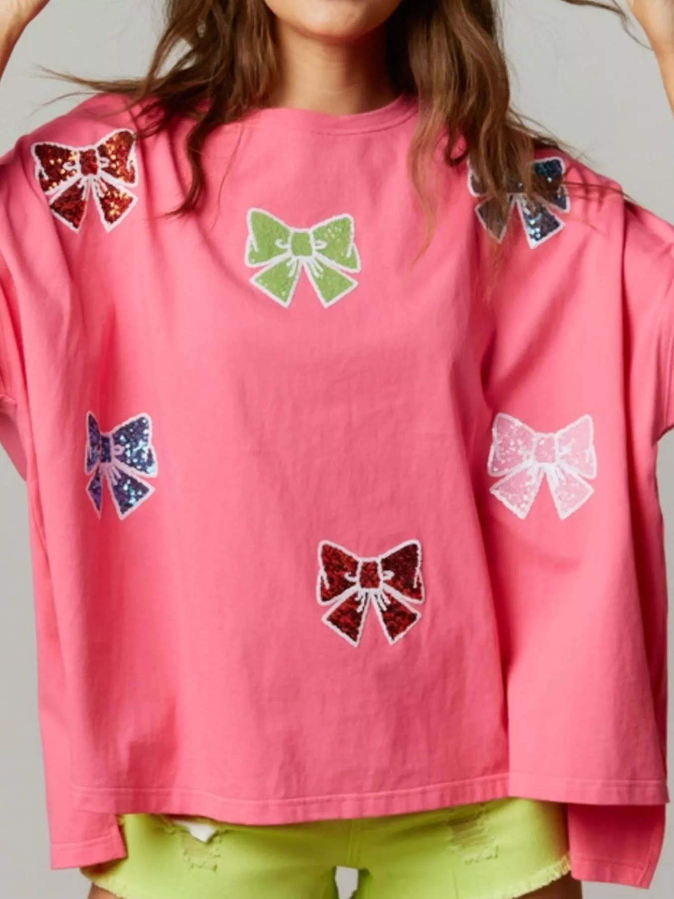 Sequin Bow Round Neck T-Shirt - Image 6