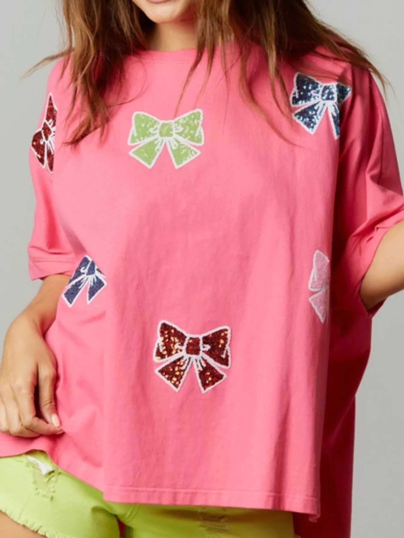 Sequin Bow Round Neck T-Shirt - Image 7