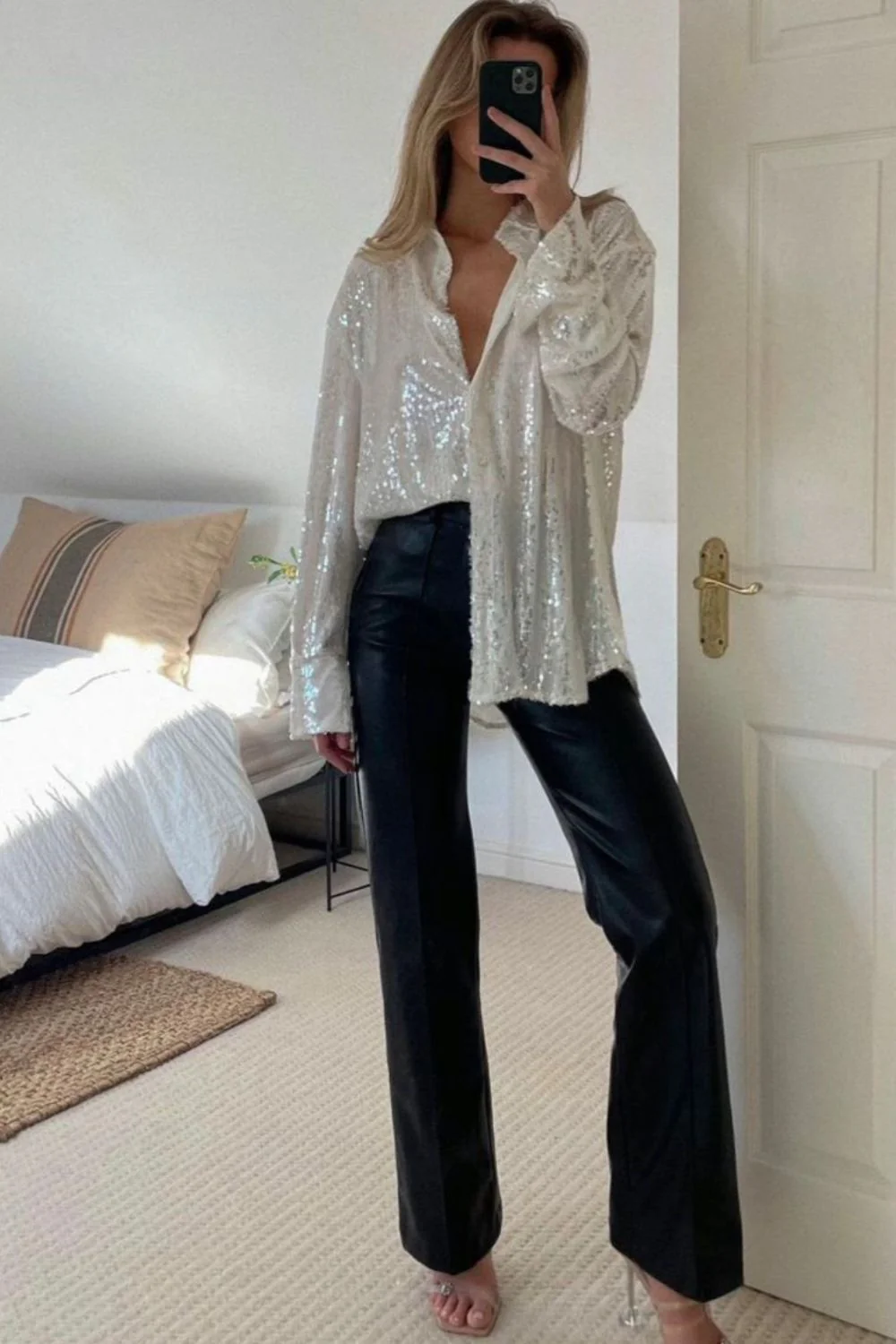 Sequin Button Up Long Sleeve Shirt - Image 11