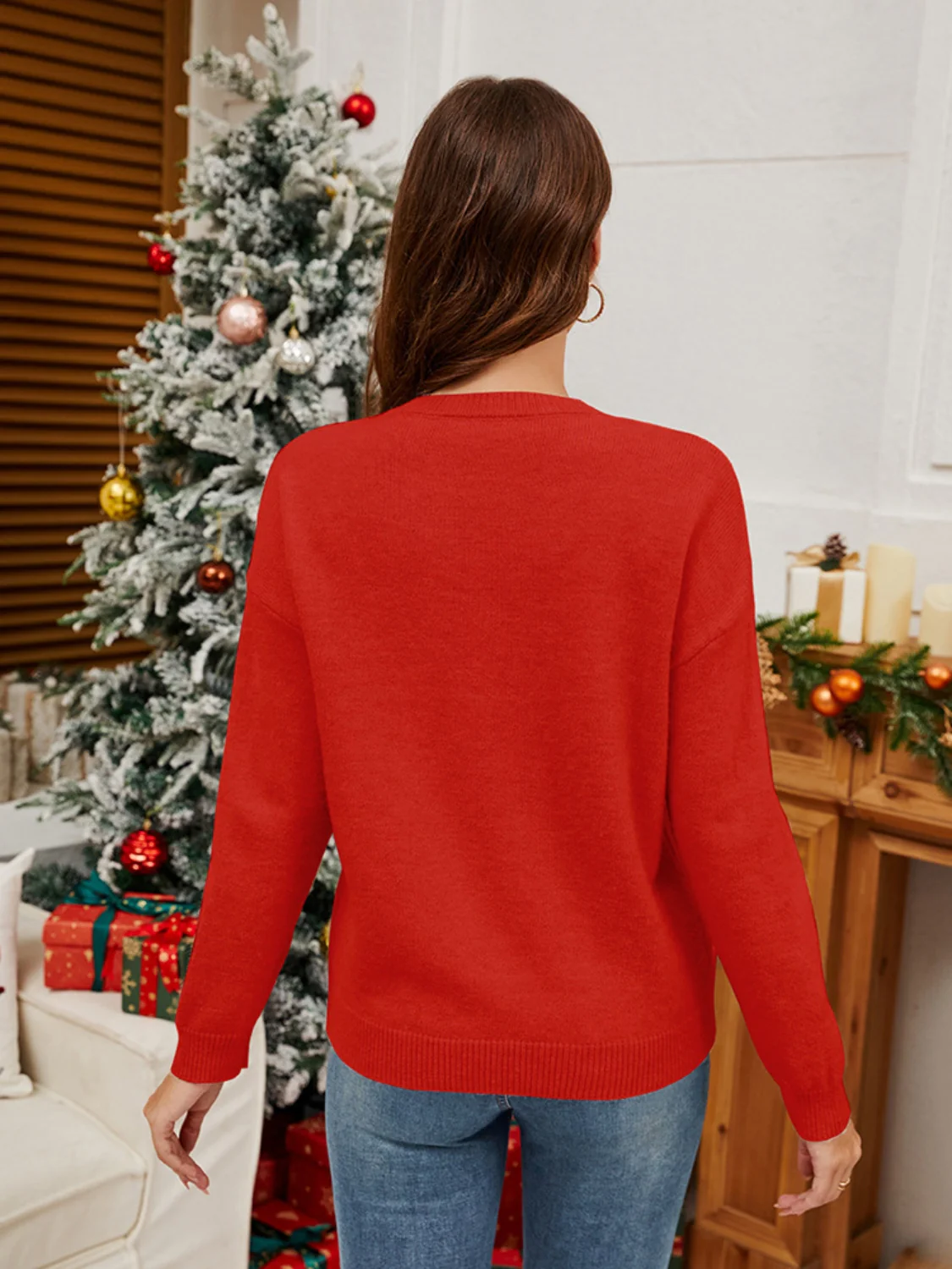 Sequin Candy Cane Round Neck Long Sleeve Sweater - Image 3