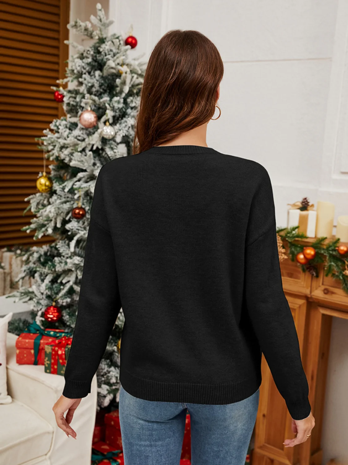 Sequin Candy Cane Round Neck Long Sleeve Sweater - Image 9