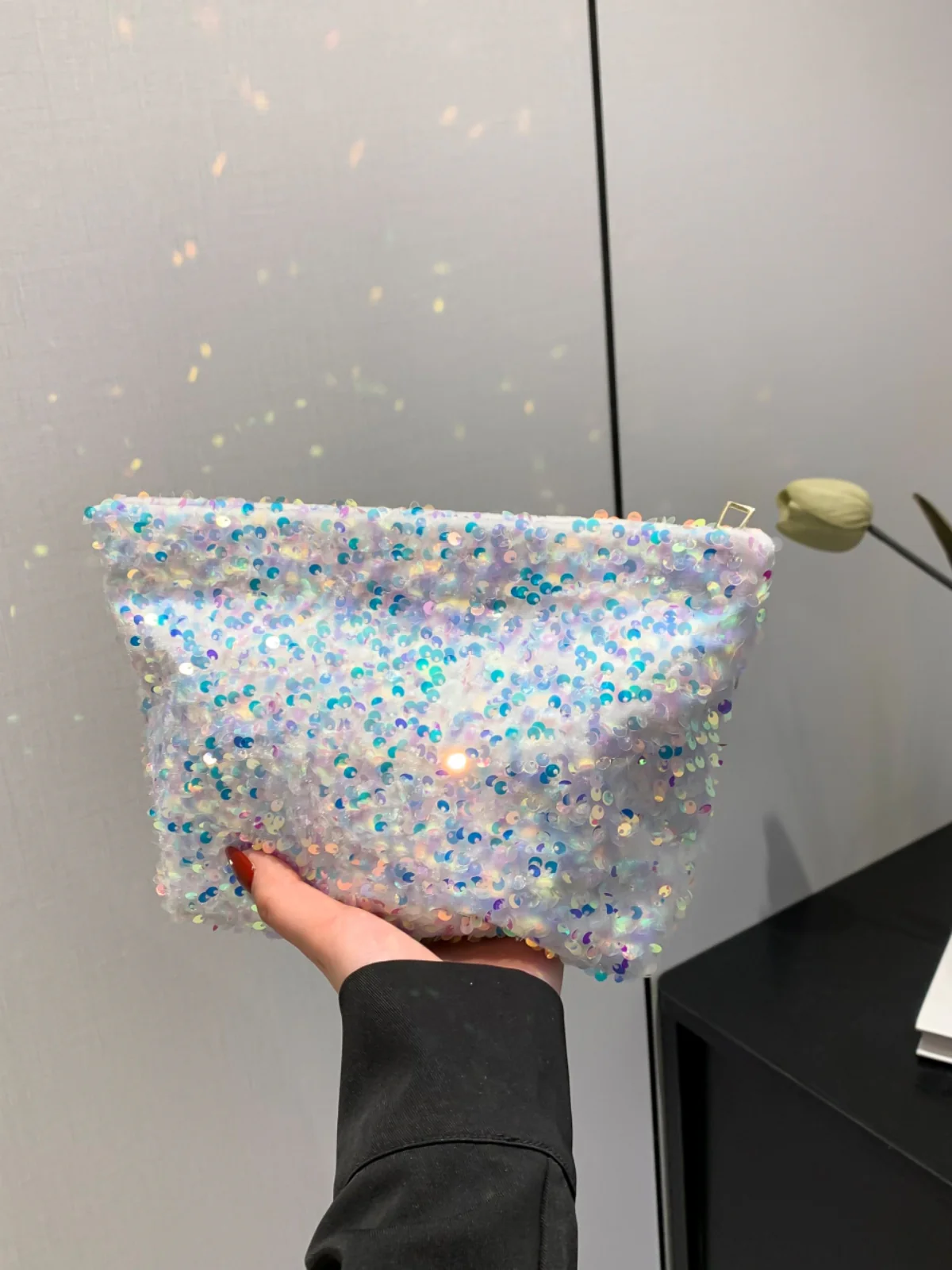 Sequin Clutch with Zipper - Image 3