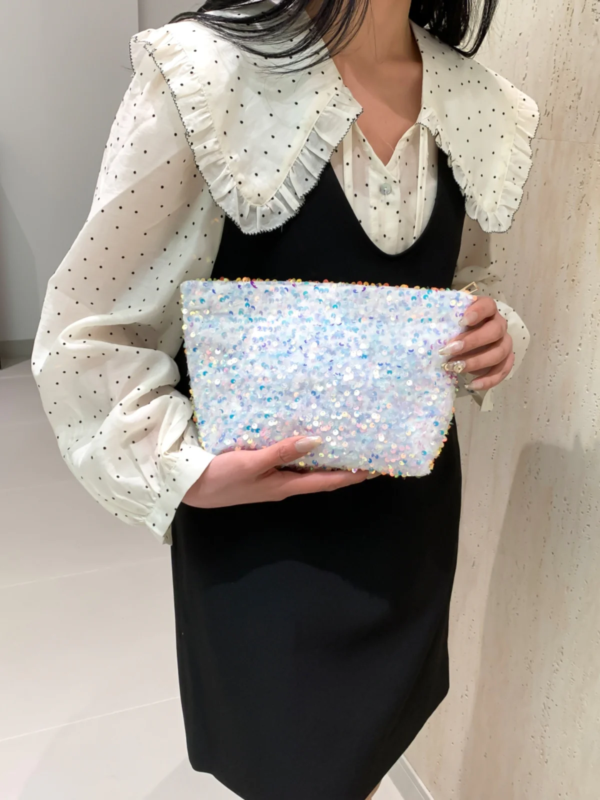 Sequin Clutch with Zipper - Image 5