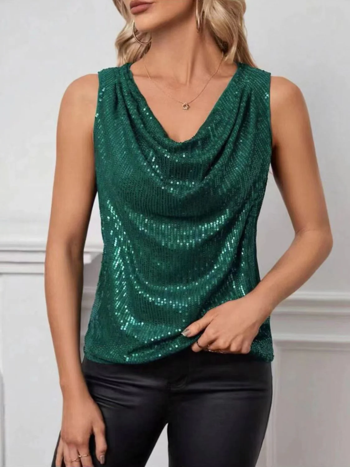 Sequin Cowl Neck Tank - Image 12