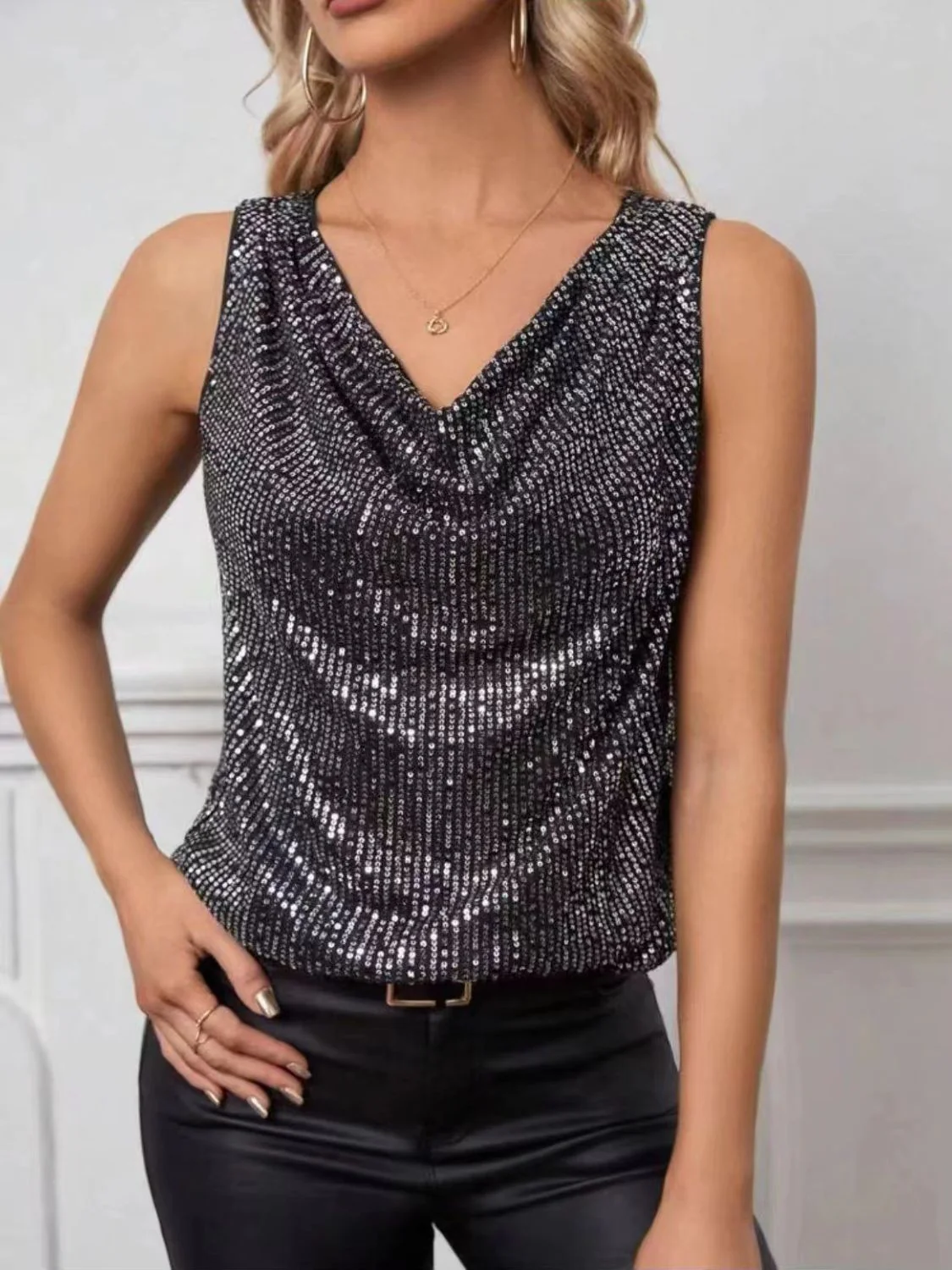 Sequin Cowl Neck Tank - Image 7