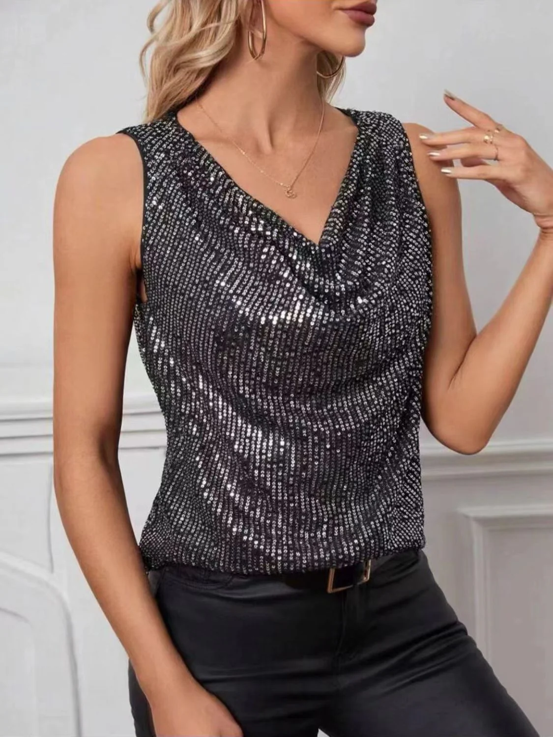Sequin Cowl Neck Tank - Image 8